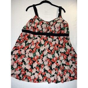 Avenue Plus Size 22 Floral Swimdress One Piece Wide Strap Black Pink Red Green